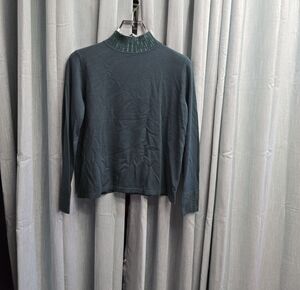 Women's Green Turtleneck Sweater with Embellished Collar